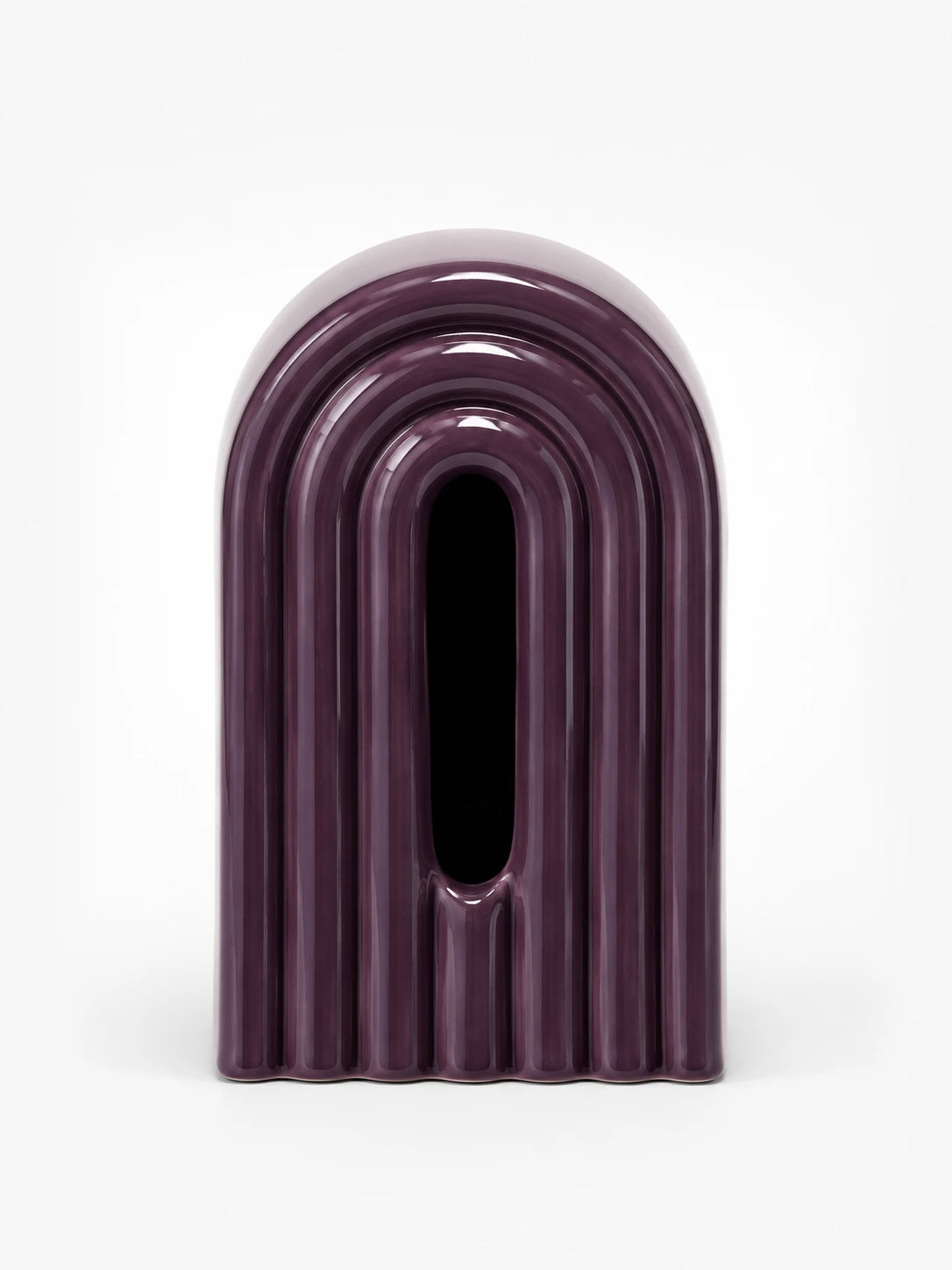 deep purple fluted arch ceramic tissue box cover with nested rib pattern