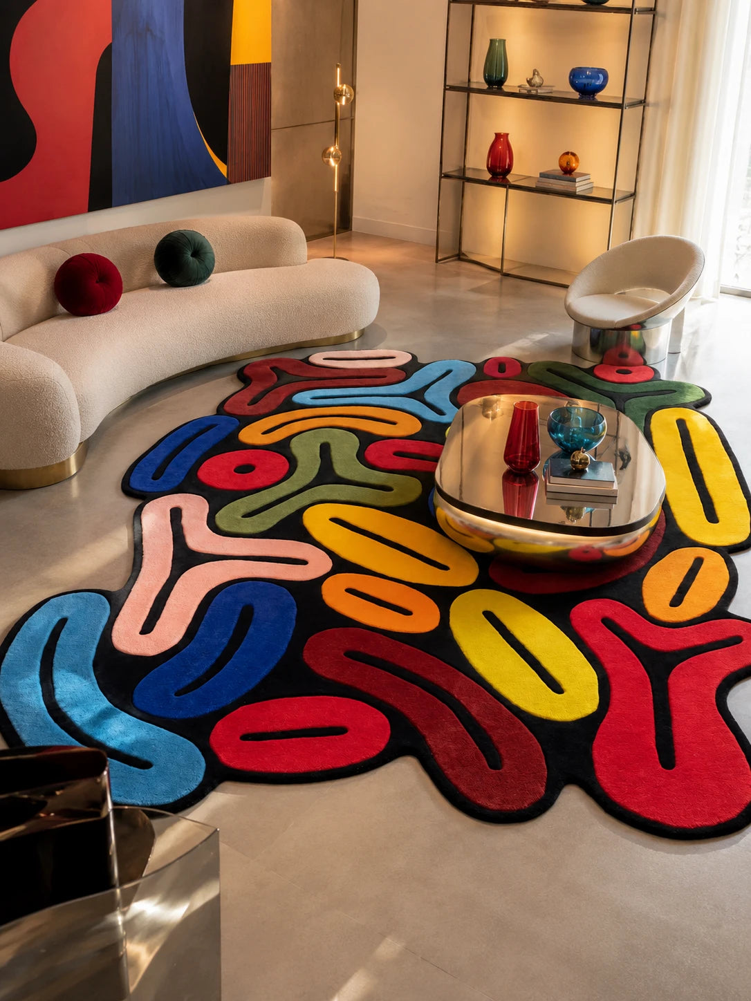 Abstract Freeform Area Rug: Sculptural Dopamine Decor