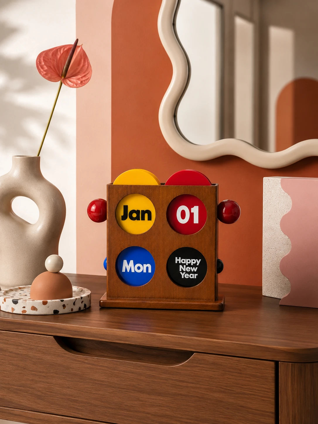 Retro Cherry Wood Perpetual Calendar
