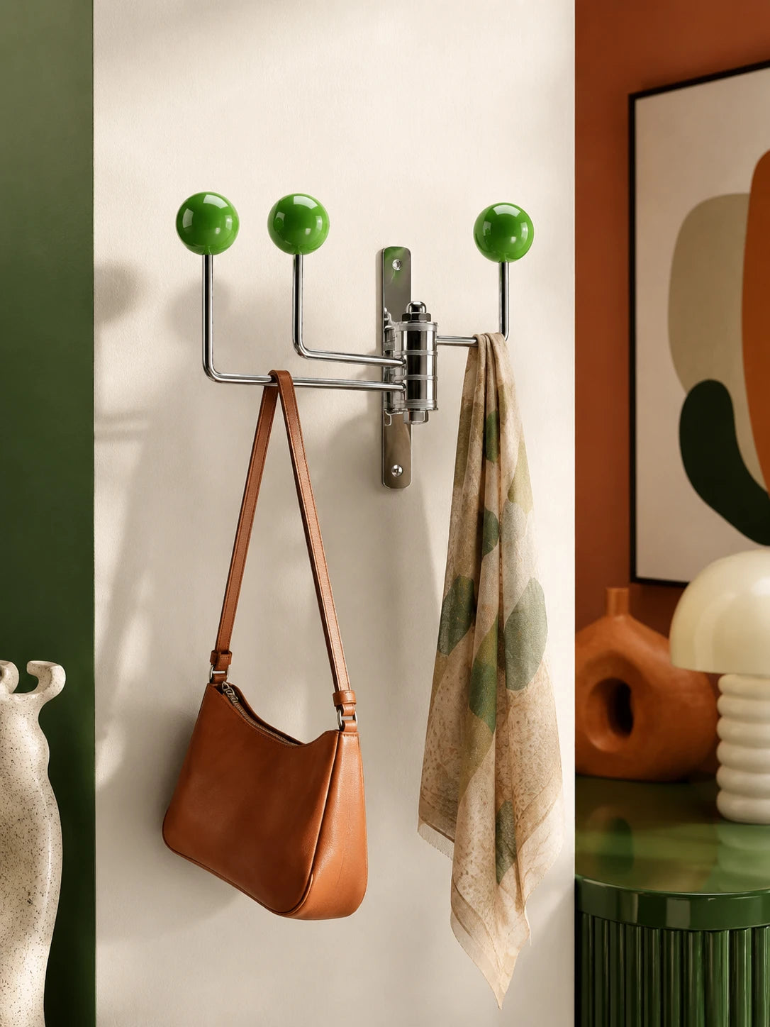 Mid-Century Modern Swivel Hook Rack: Functional Wall Art