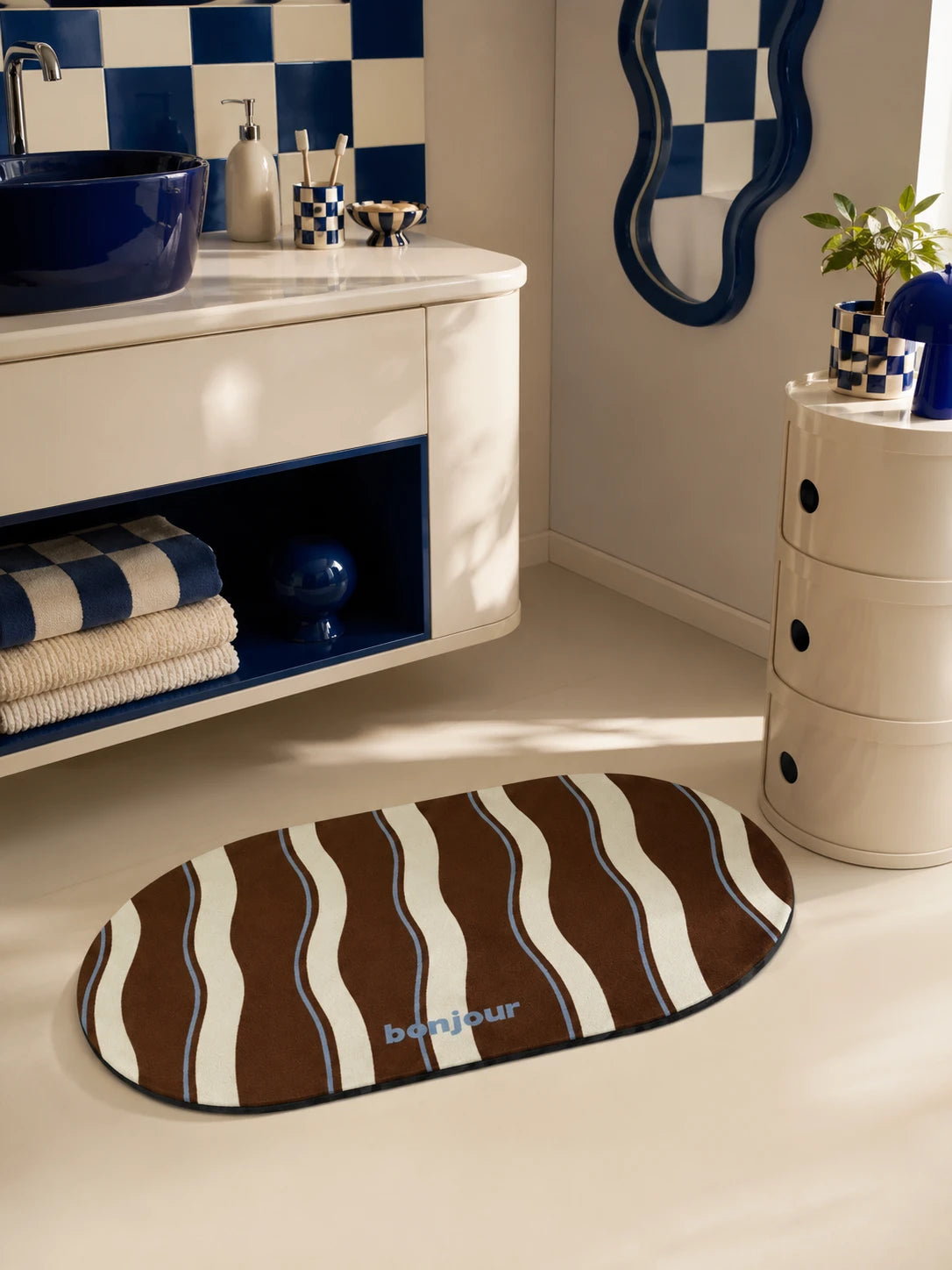 Retro Striped Diatom Mud Bath Mat | Quick-Dry Absorbent Rug