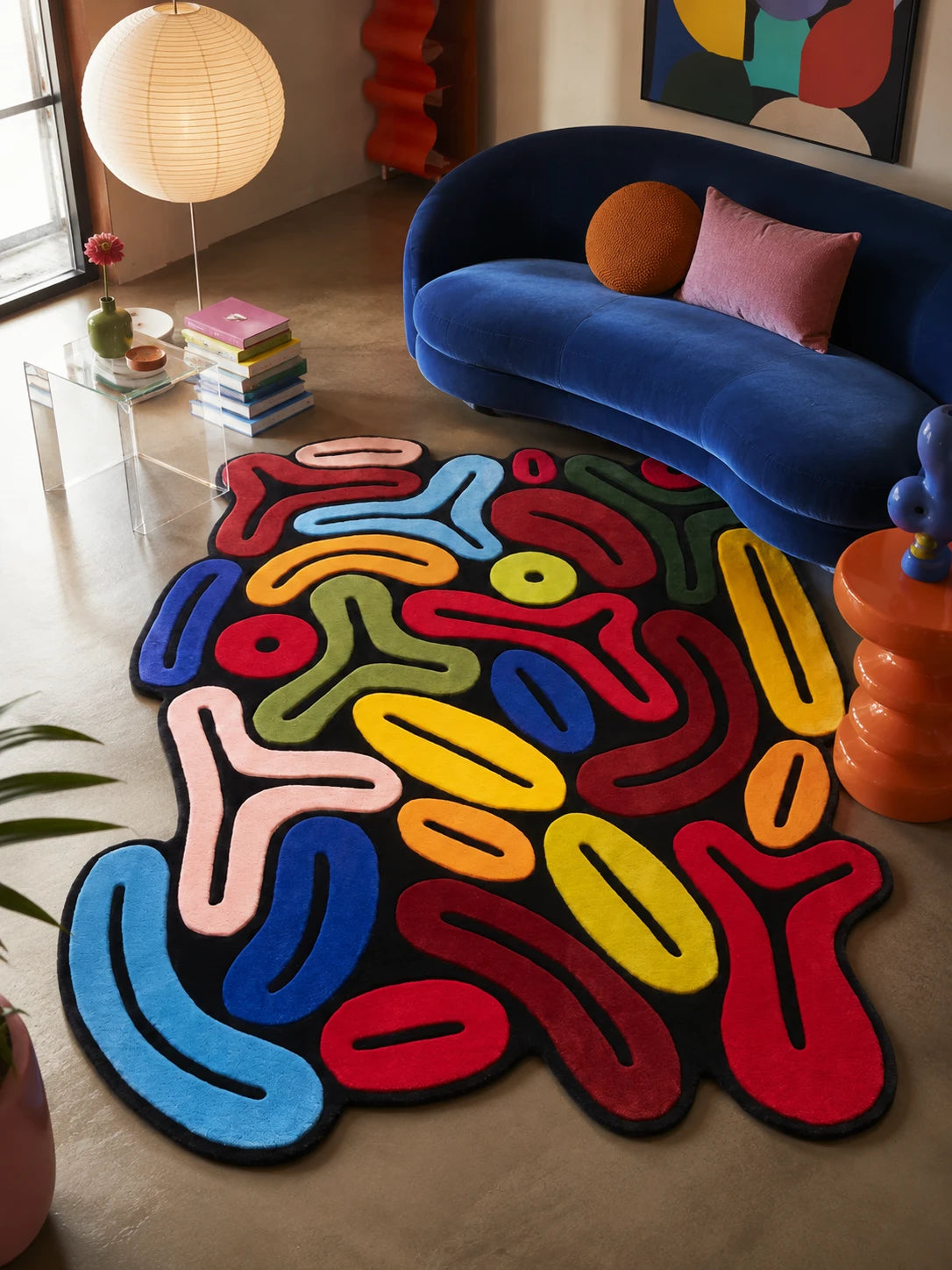 Abstract Freeform Area Rug: Sculptural Dopamine Decor