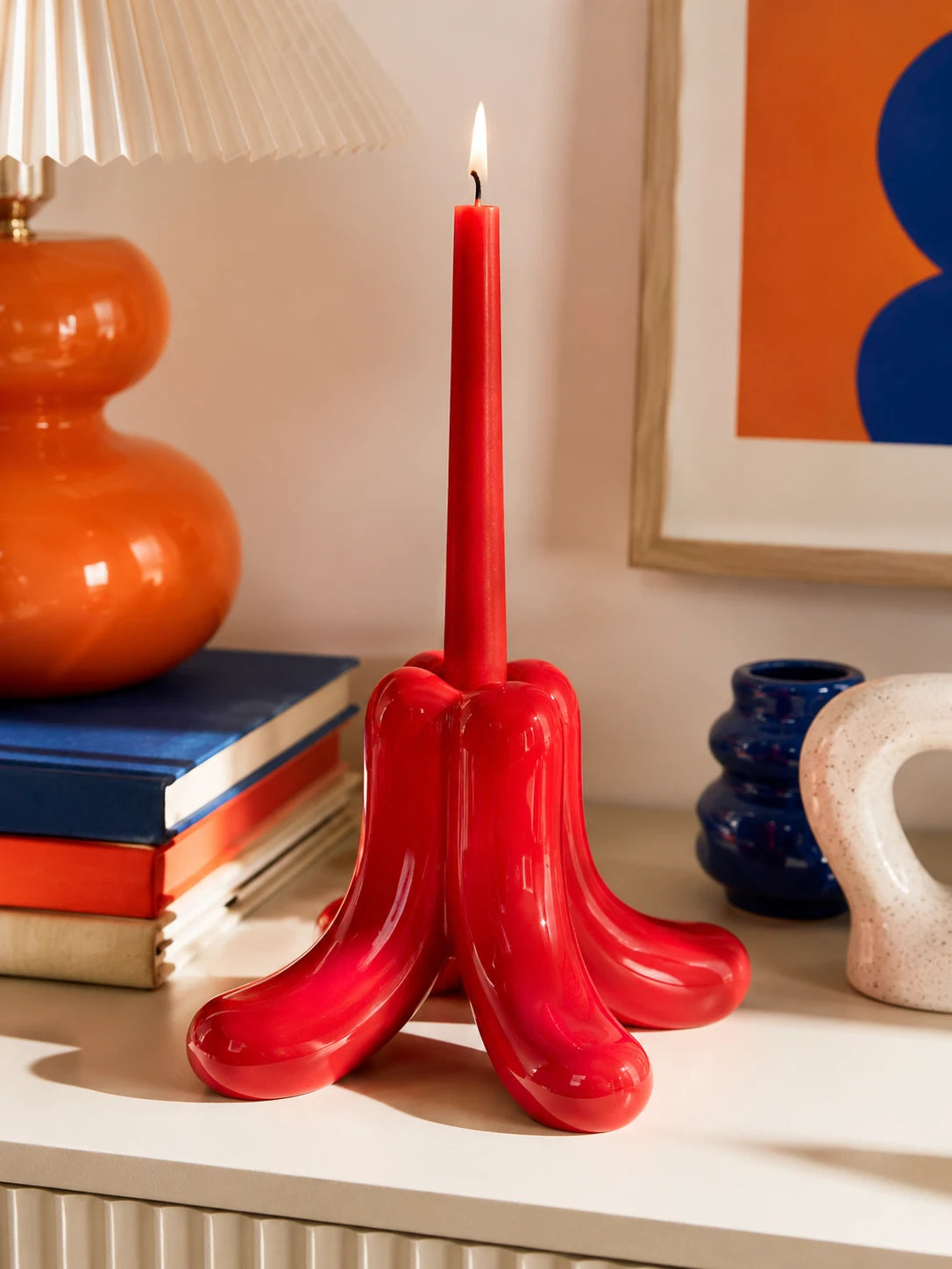 Glazed Ceramic Candle Holder: Wide-Base Taper Stand