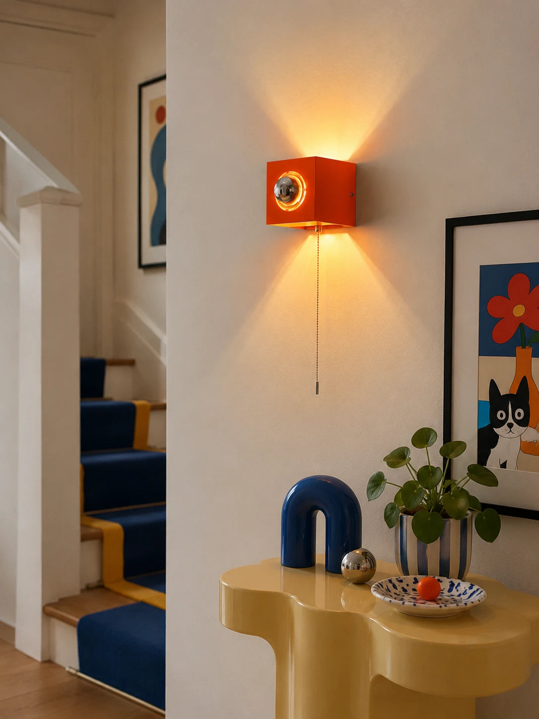 Memphis Geometric Wall Sconce: Retro Pull-Chain Lighting