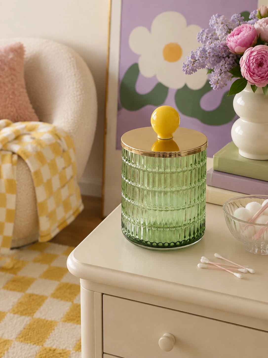 Ribbed Glass Ball-Knob Storage Jar