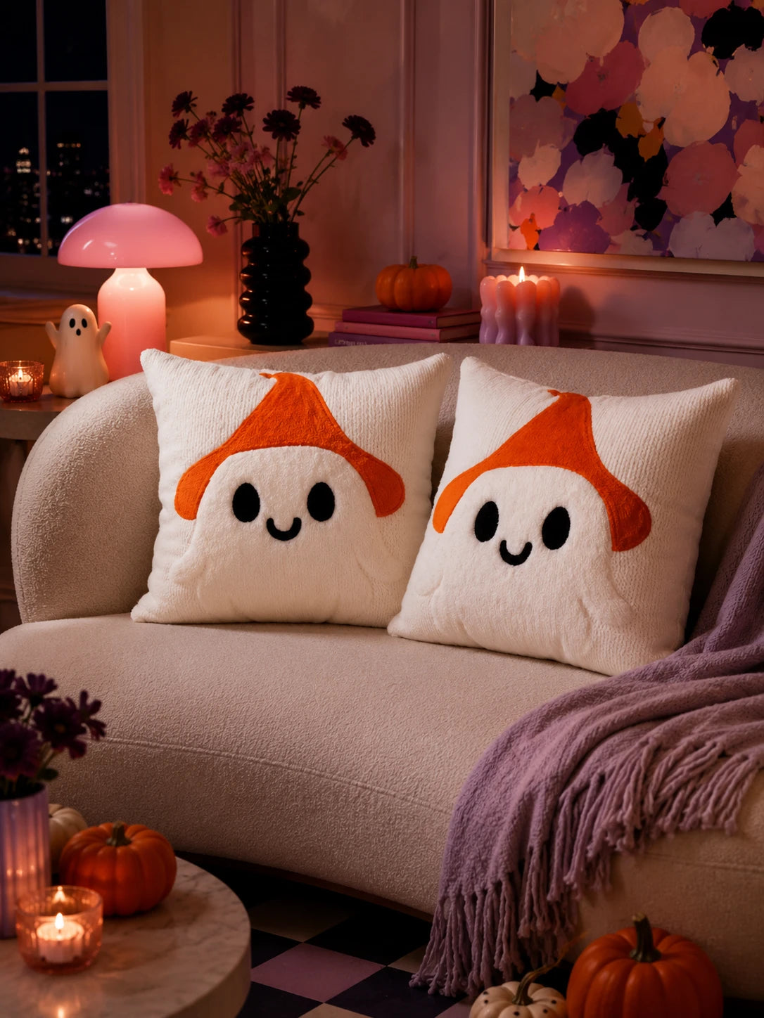 Halloween Velvet Pumpkin & Ghost Pillow Cover