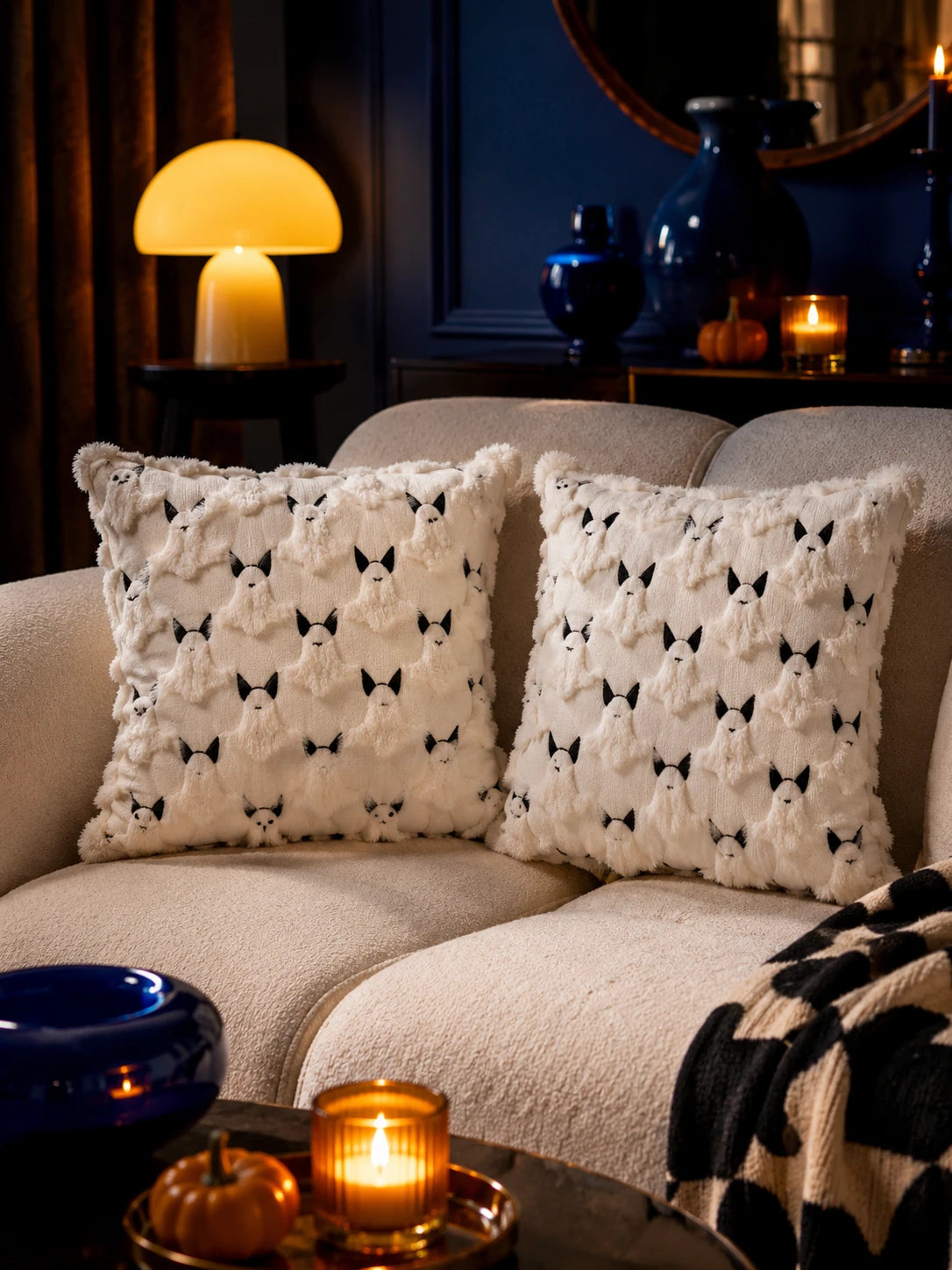 Halloween Velvet Pumpkin & Ghost Pillow Cover