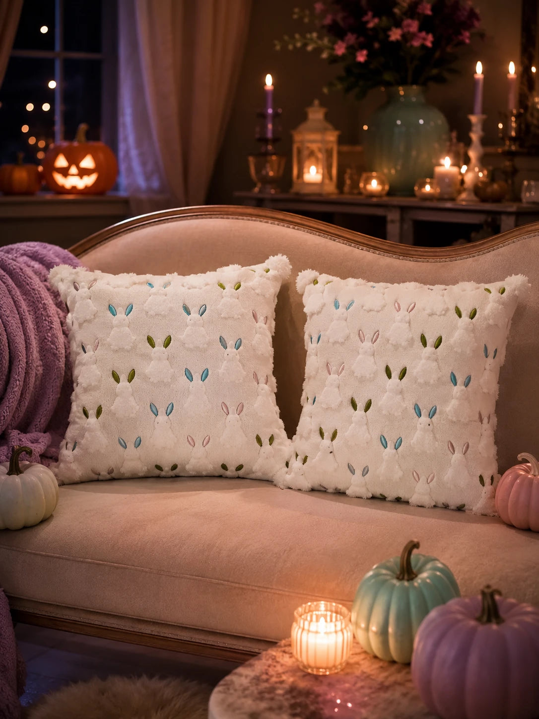 Halloween Velvet Pumpkin & Ghost Pillow Cover