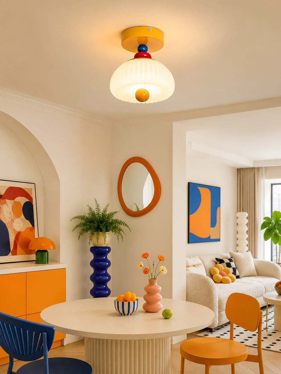 Fluted Glass Color-Block Ceiling Light