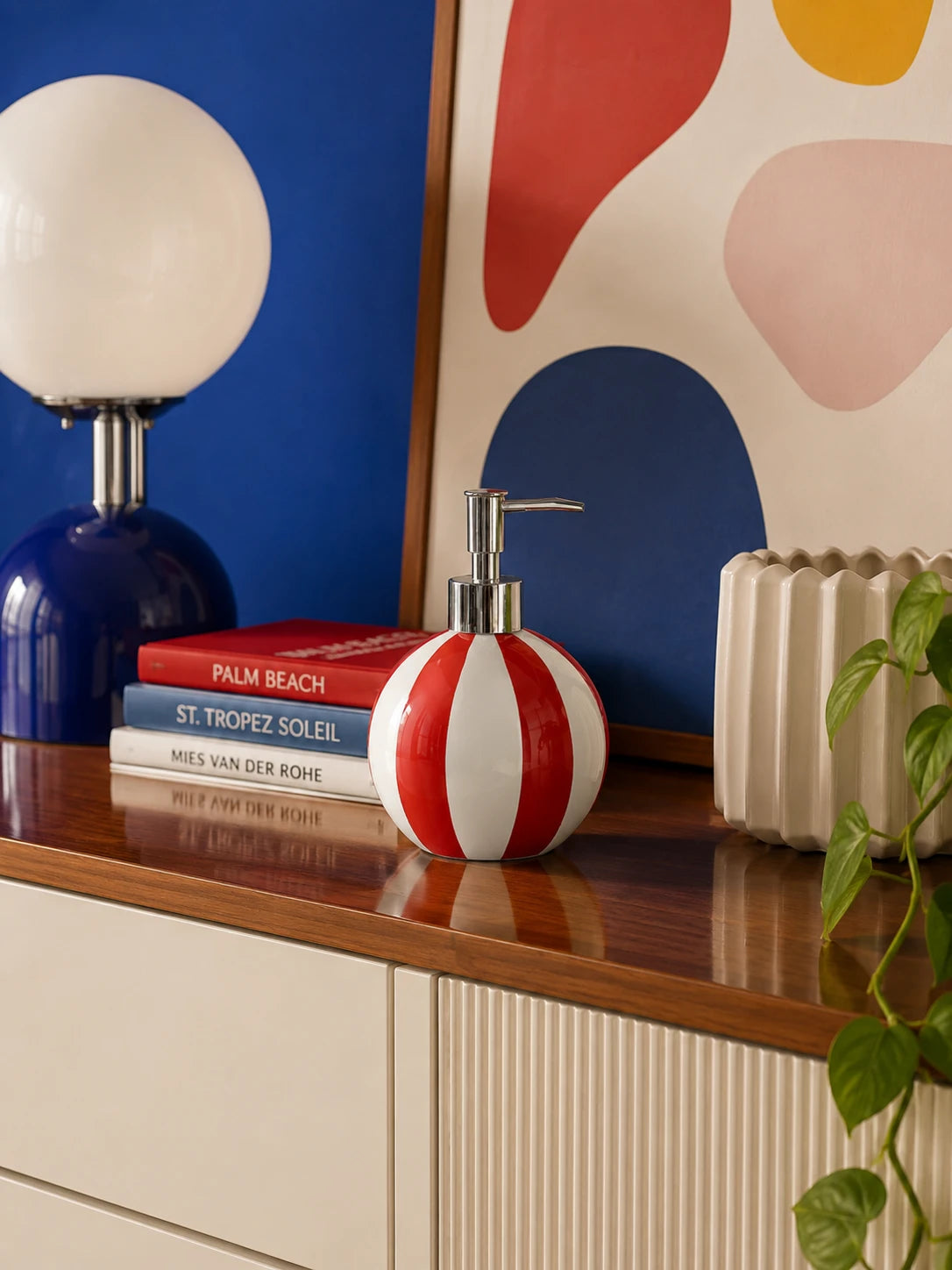 Striped Ceramic Soap Dispenser