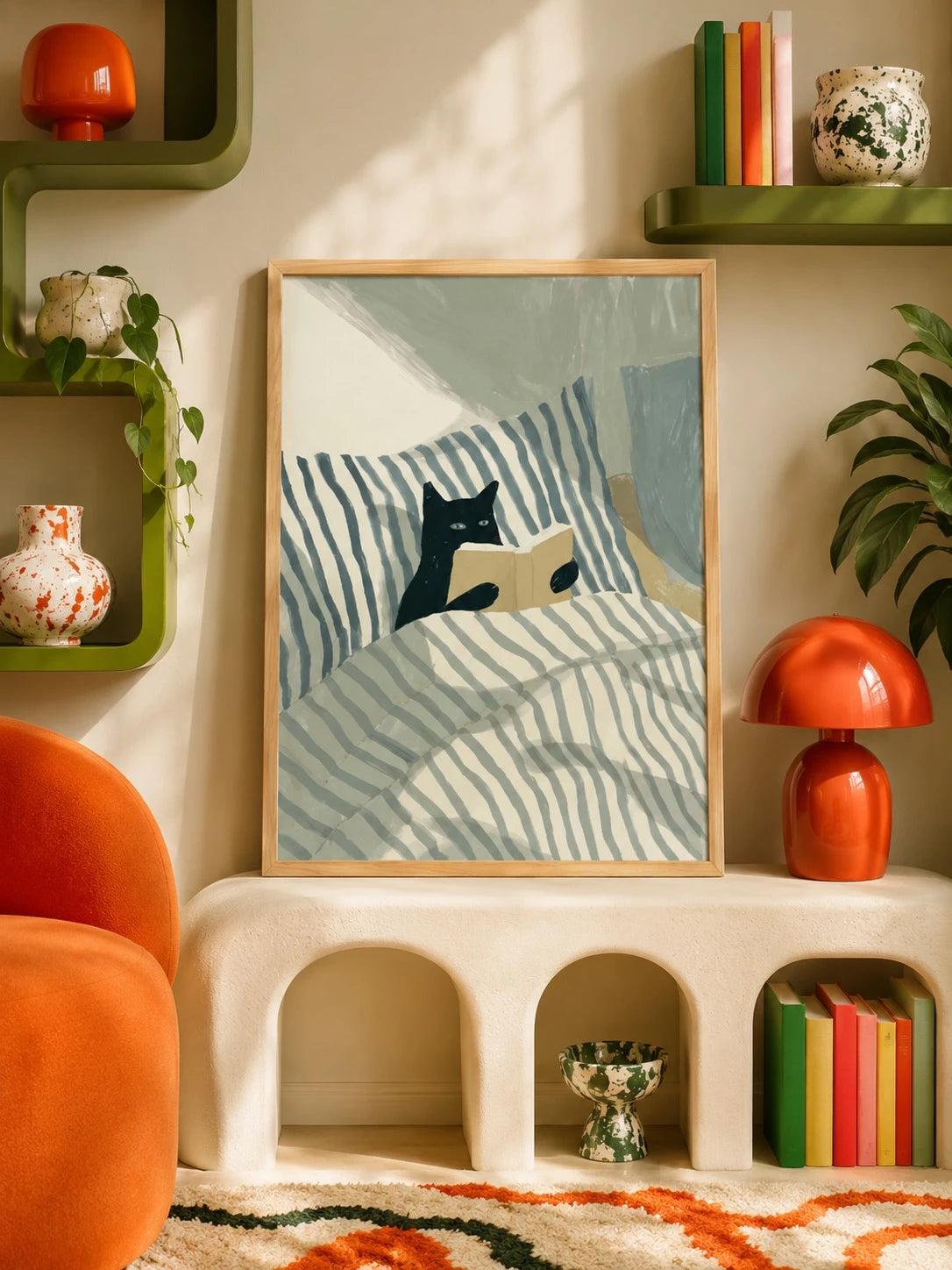 Black Cat Wall Art – Waterproof Canvas Reading Print