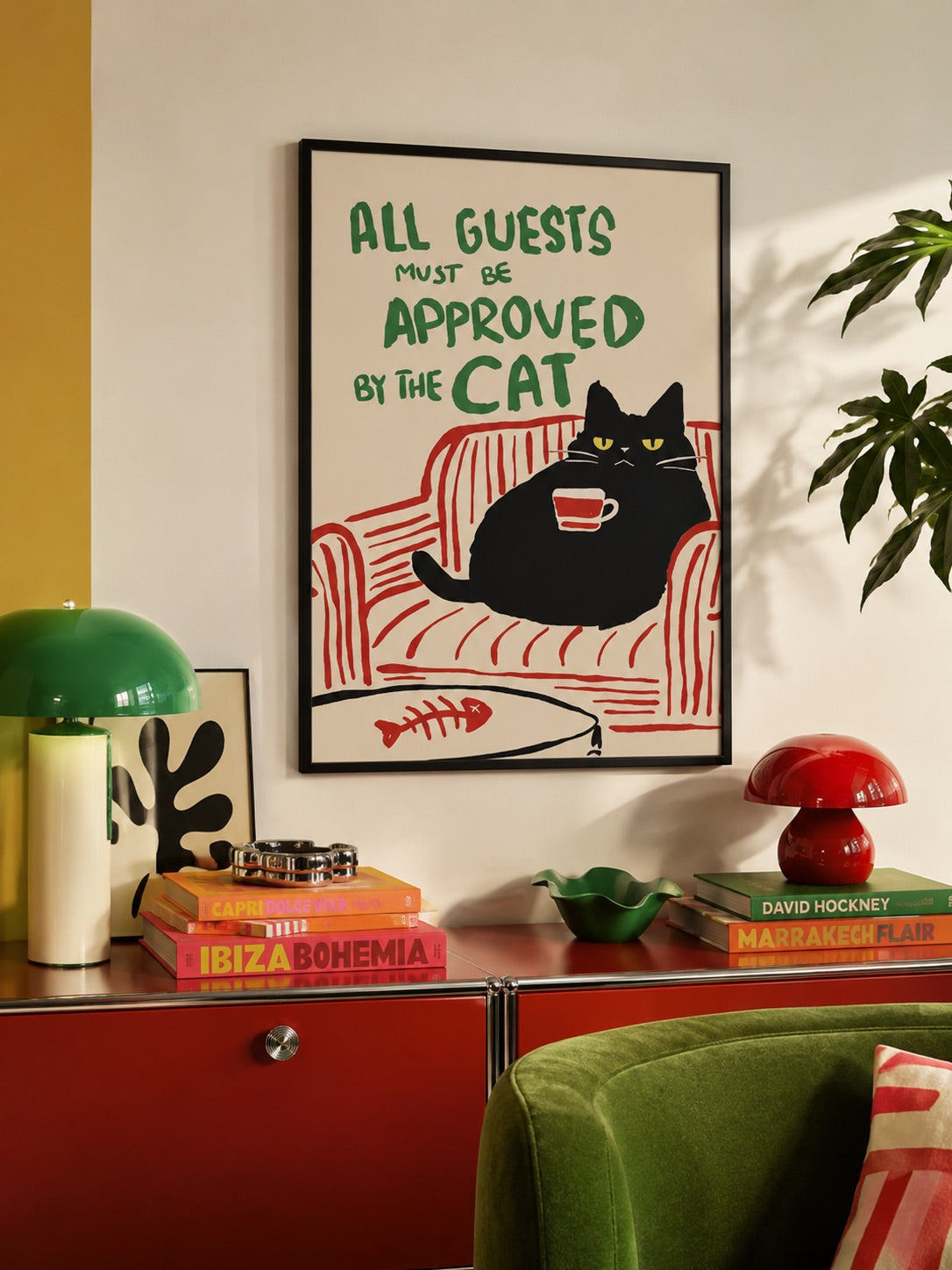 “All Guests Must Be Approved By The Cat” Unframed Canvas Poster – Eclectic Wall Art Print