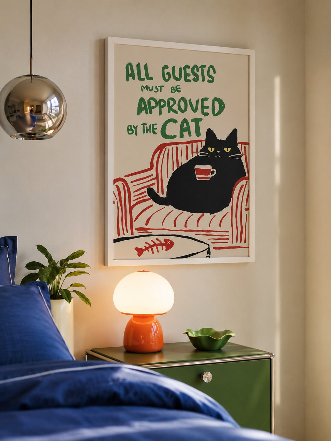 “All Guests Must Be Approved By The Cat” Unframed Canvas Poster – Eclectic Wall Art Print