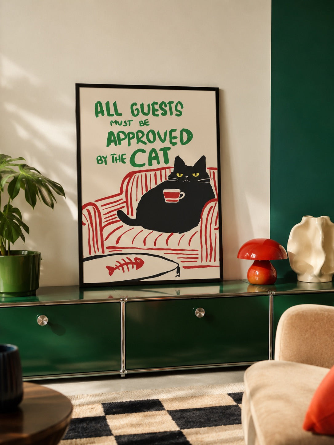“All Guests Must Be Approved By The Cat” Unframed Canvas Poster – Eclectic Wall Art Print