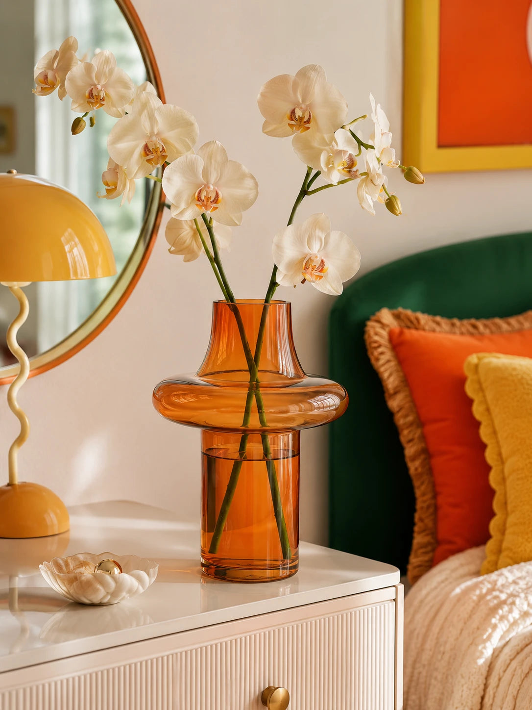 Amber Glass Vase — Mid-Century Modern Dopamine Decor