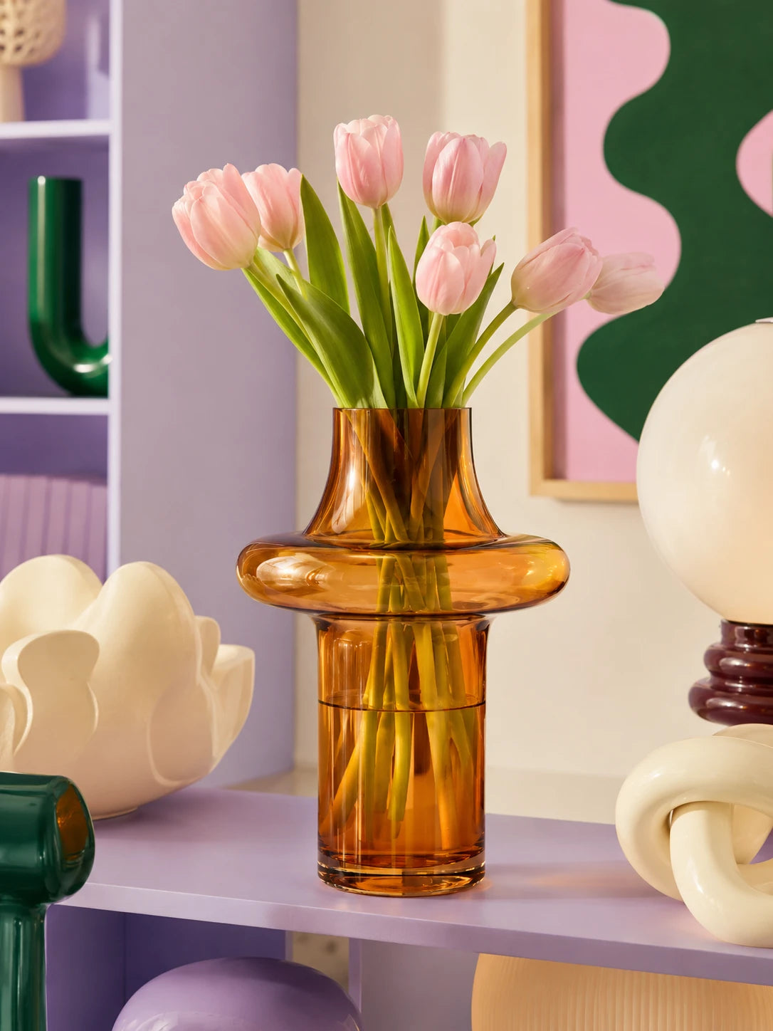 Amber Glass Vase — Mid-Century Modern Dopamine Decor
