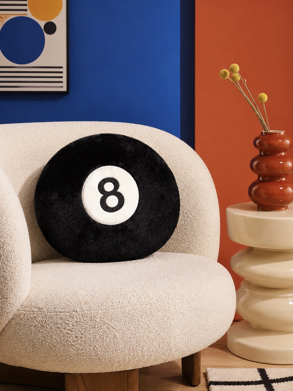 8 Ball Plush Pillow, Retro Billiards Throw Cushion