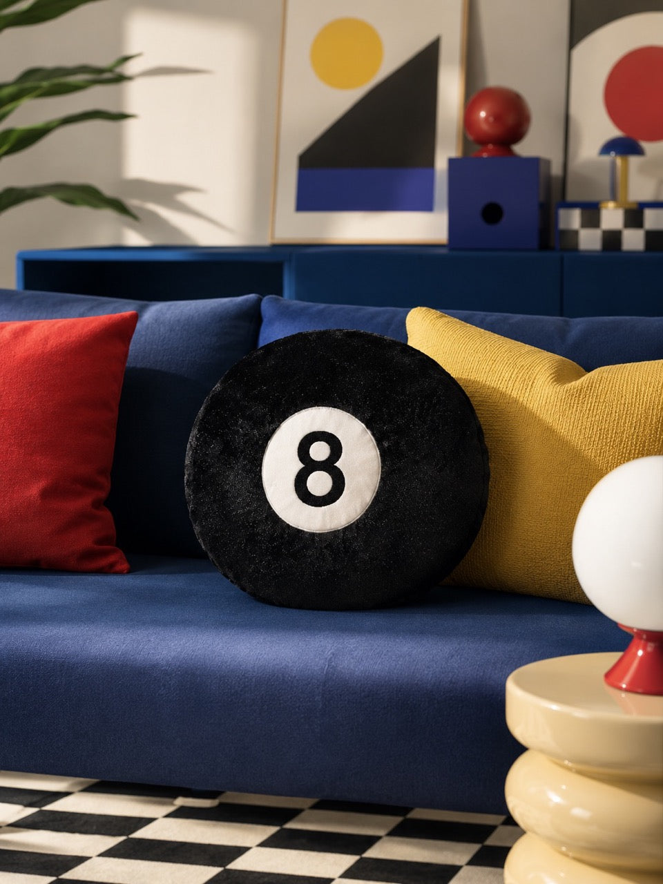 8 Ball Plush Pillow, Retro Billiards Throw Cushion