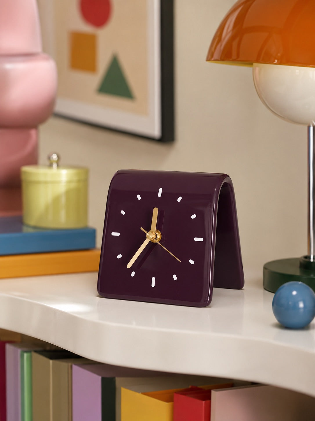 Architectural Curved Ceramic Table Clock — Minimalist Dopamine Decor Accent