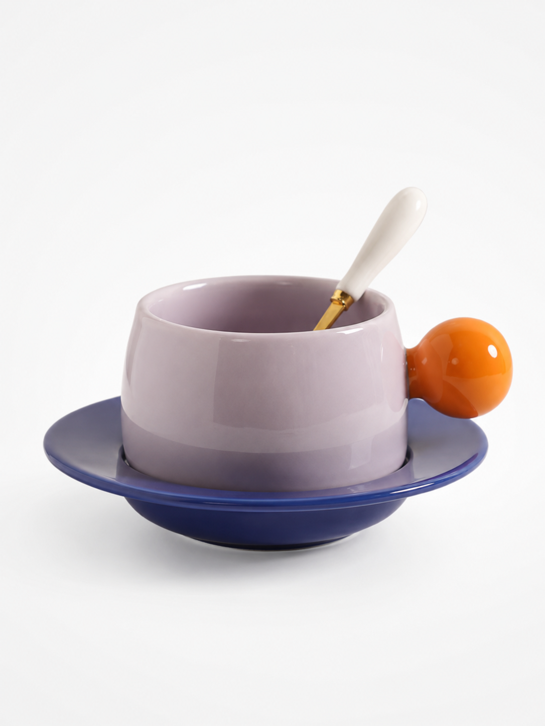 Bubble Handle Ceramic Cup & Saucer Set — Playful Dopamine Decor Tableware