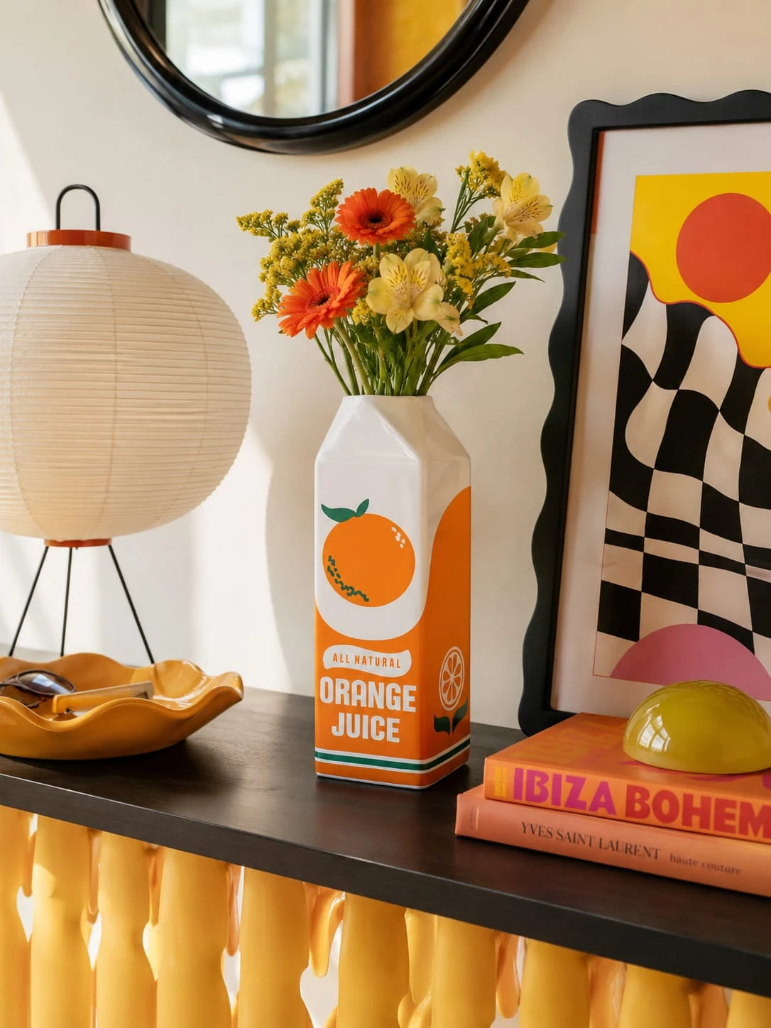 Orange Juice Carton Ceramic Vase: Pop Art Dopamine Accent