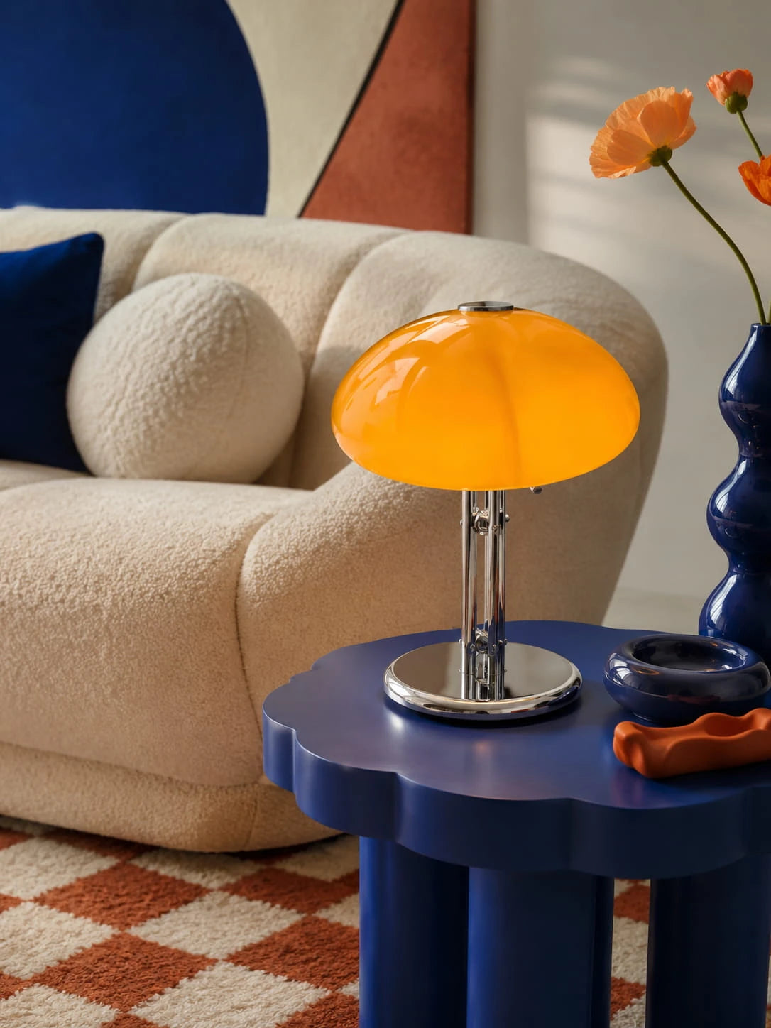 Golden Yves Mushroom Table Lamp: Dimmable Vintage Glass