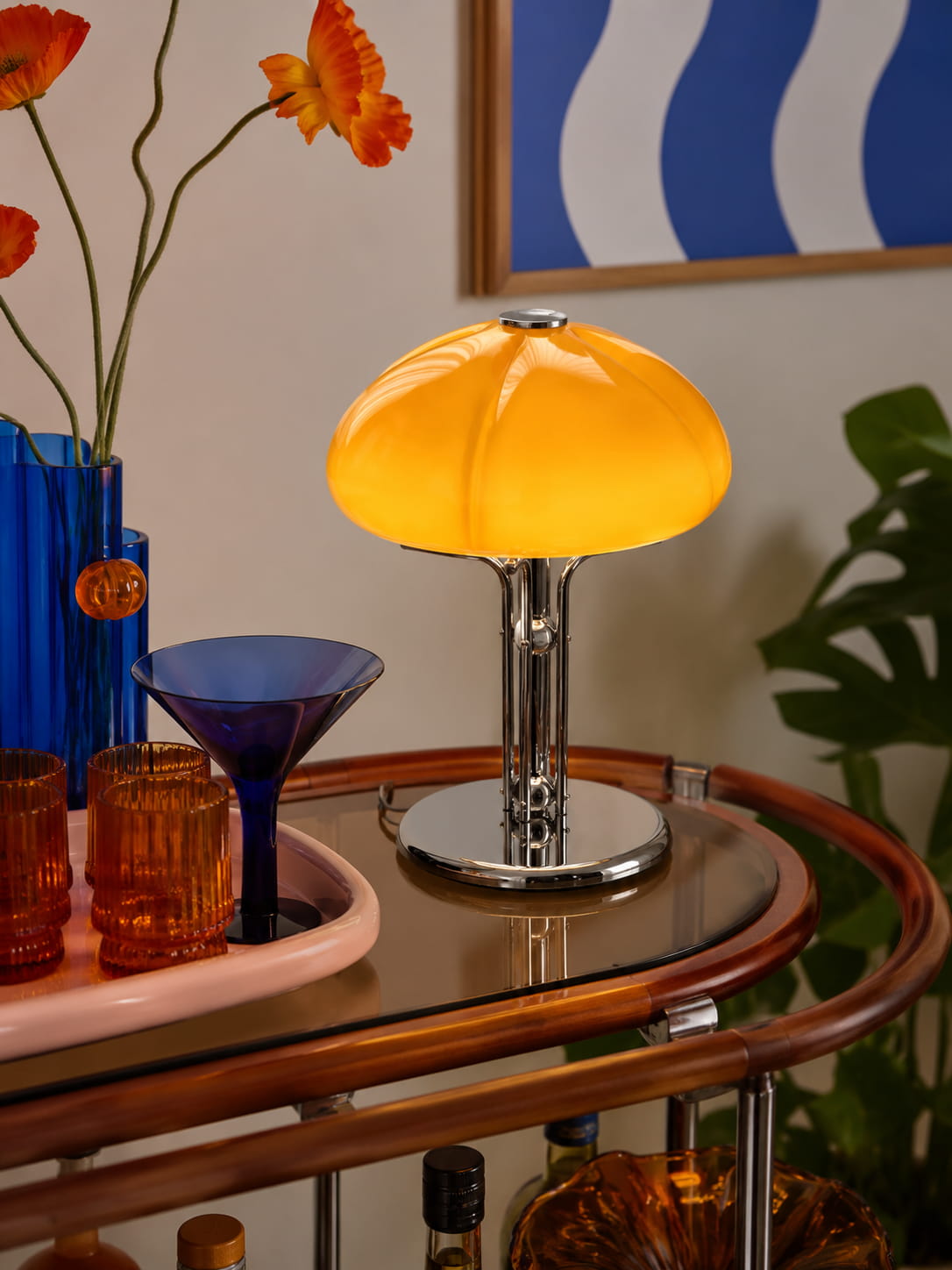 Golden Yves Mushroom Table Lamp: Dimmable Vintage Glass