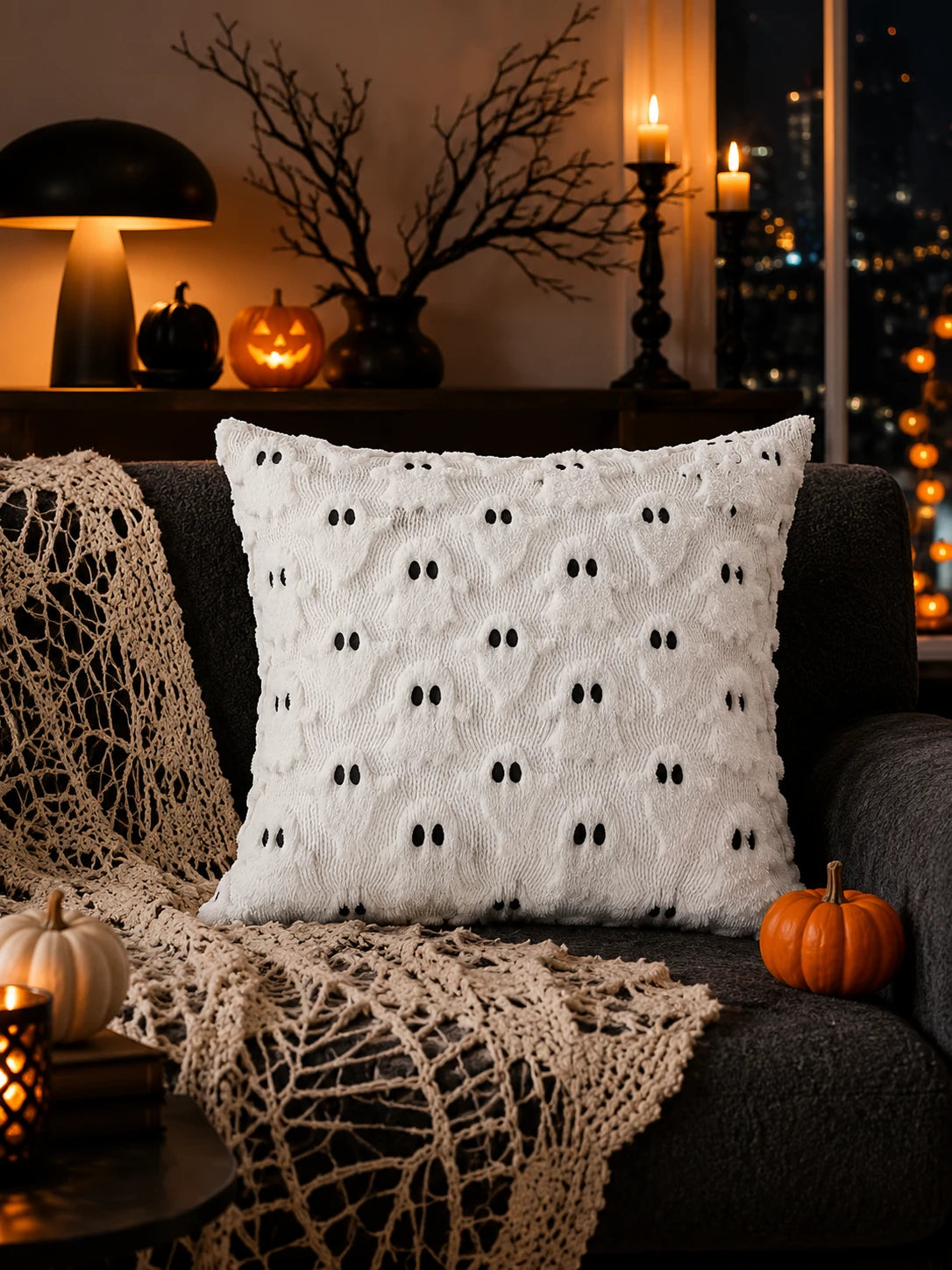 3D Ghost Embroidered Throw Pillow Cover