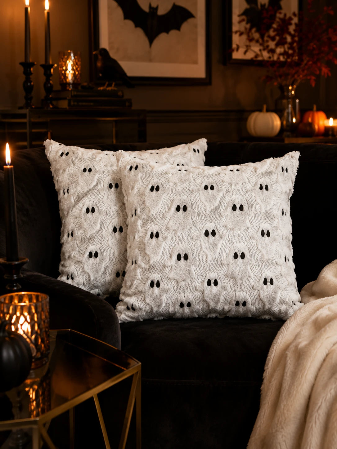 3D Ghost Embroidered Throw Pillow Cover