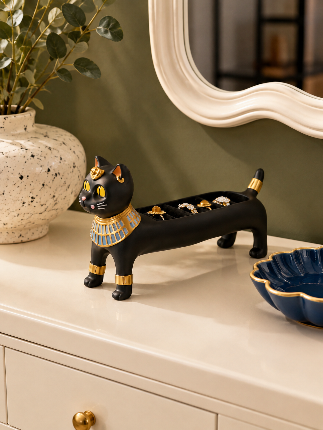 Egyptian Cat Resin Jewelry Holder