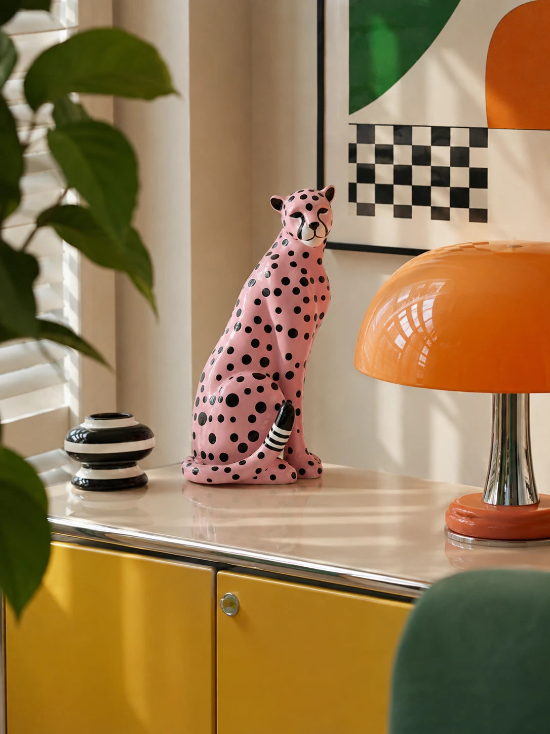 Pink Polka-Dot Leopard Resin Statue