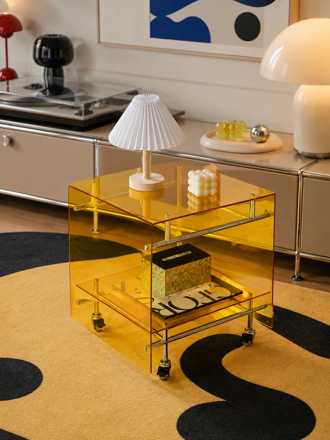 Tinted Acrylic Rolling Side Table