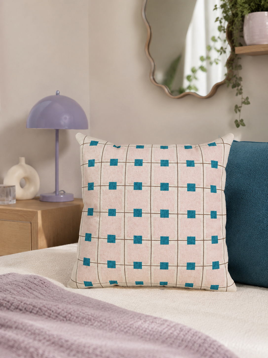 Color-Block Check Throw Pillow