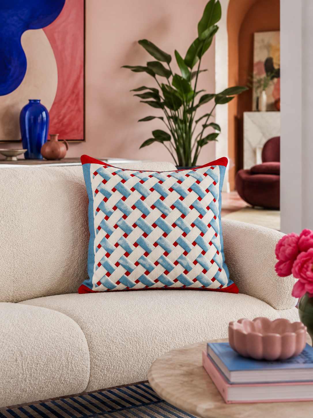 Color-Block Check Throw Pillow