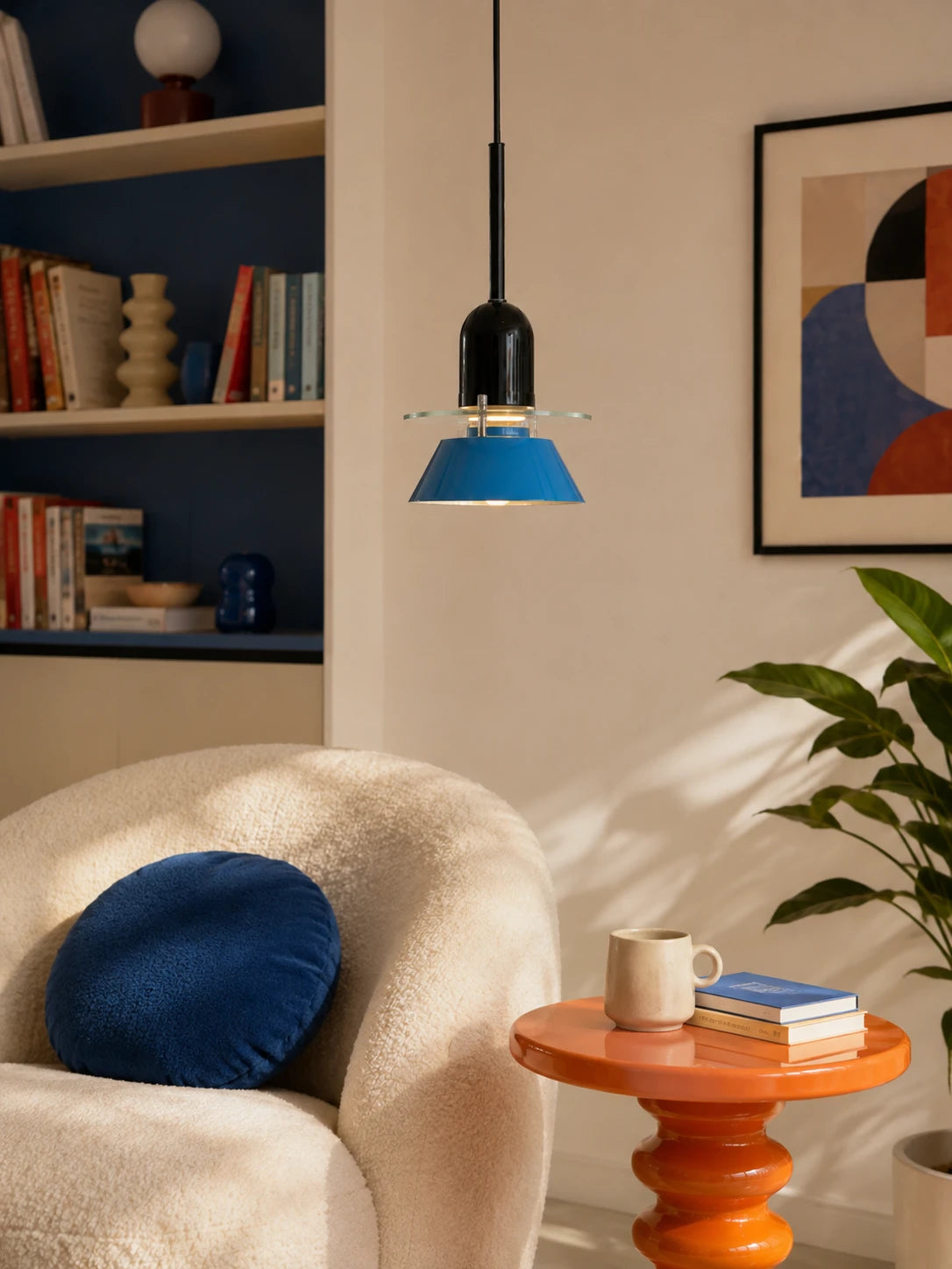 Blue Cone Glass Disc Pendant Light