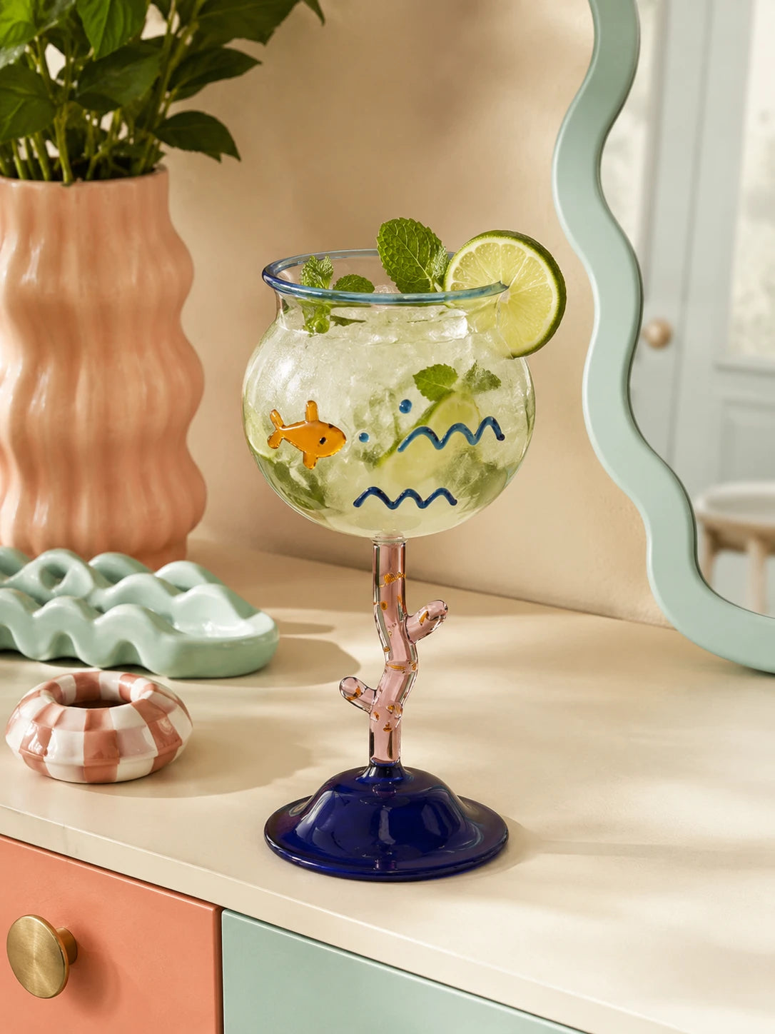 Coral Stem Cocktail Glass