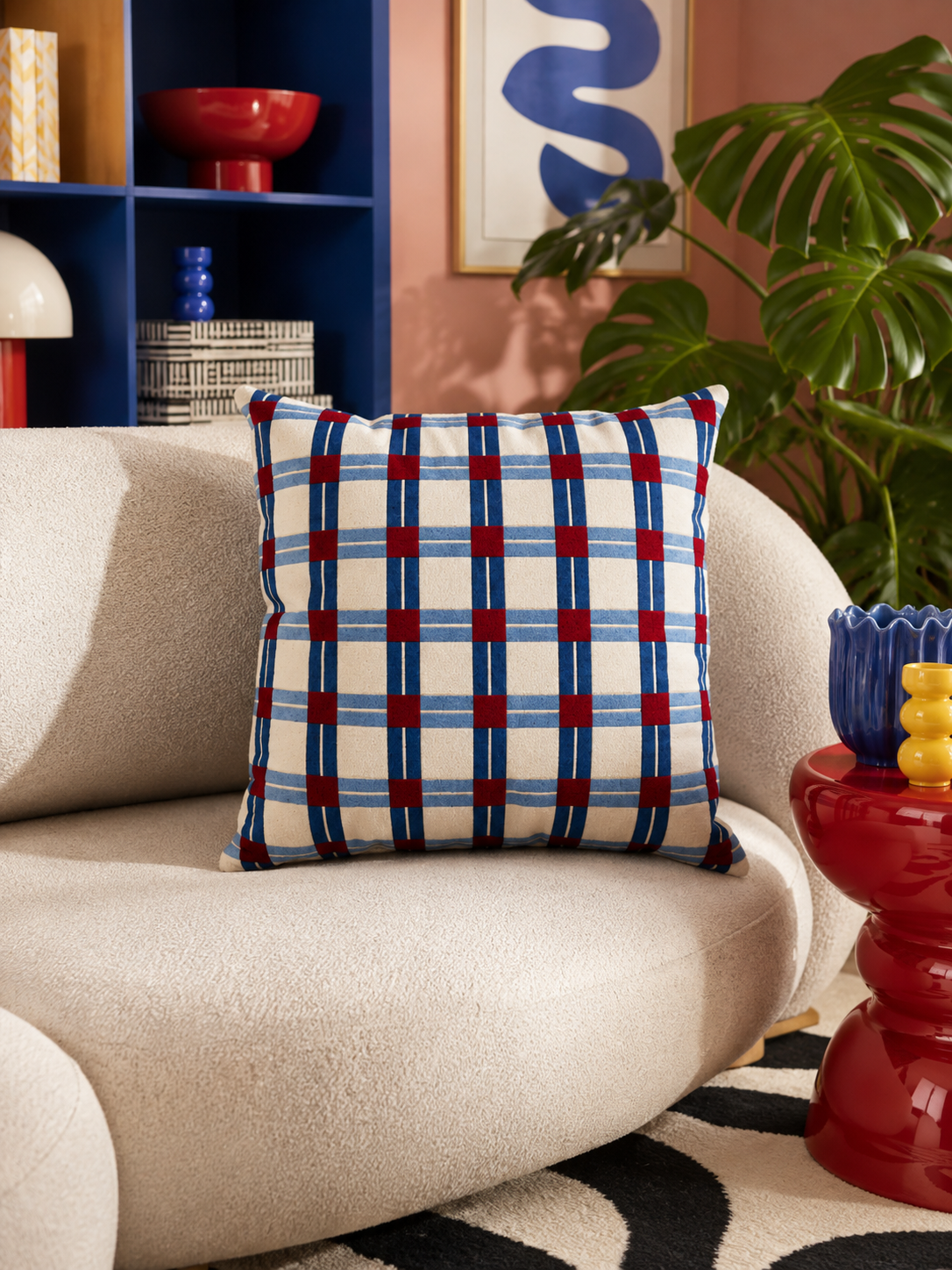 Color-Block Check Throw Pillow