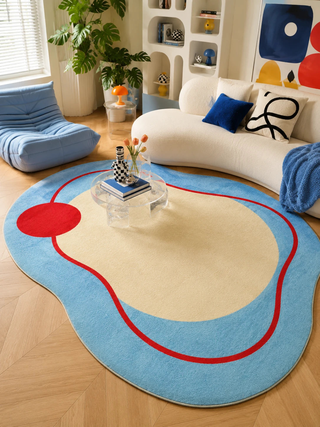 Blue Squiggle Irregular Area Rug