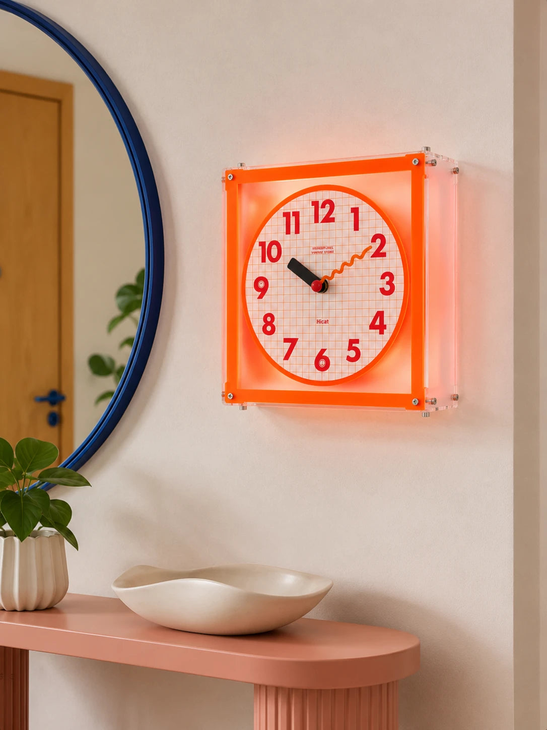 Orange Grid Dual-Sided Corner Clock