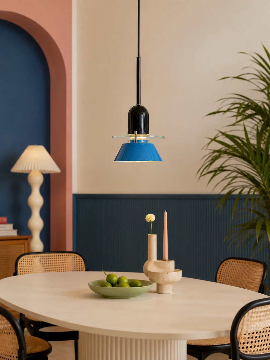 Blue Cone Glass Disc Pendant Light