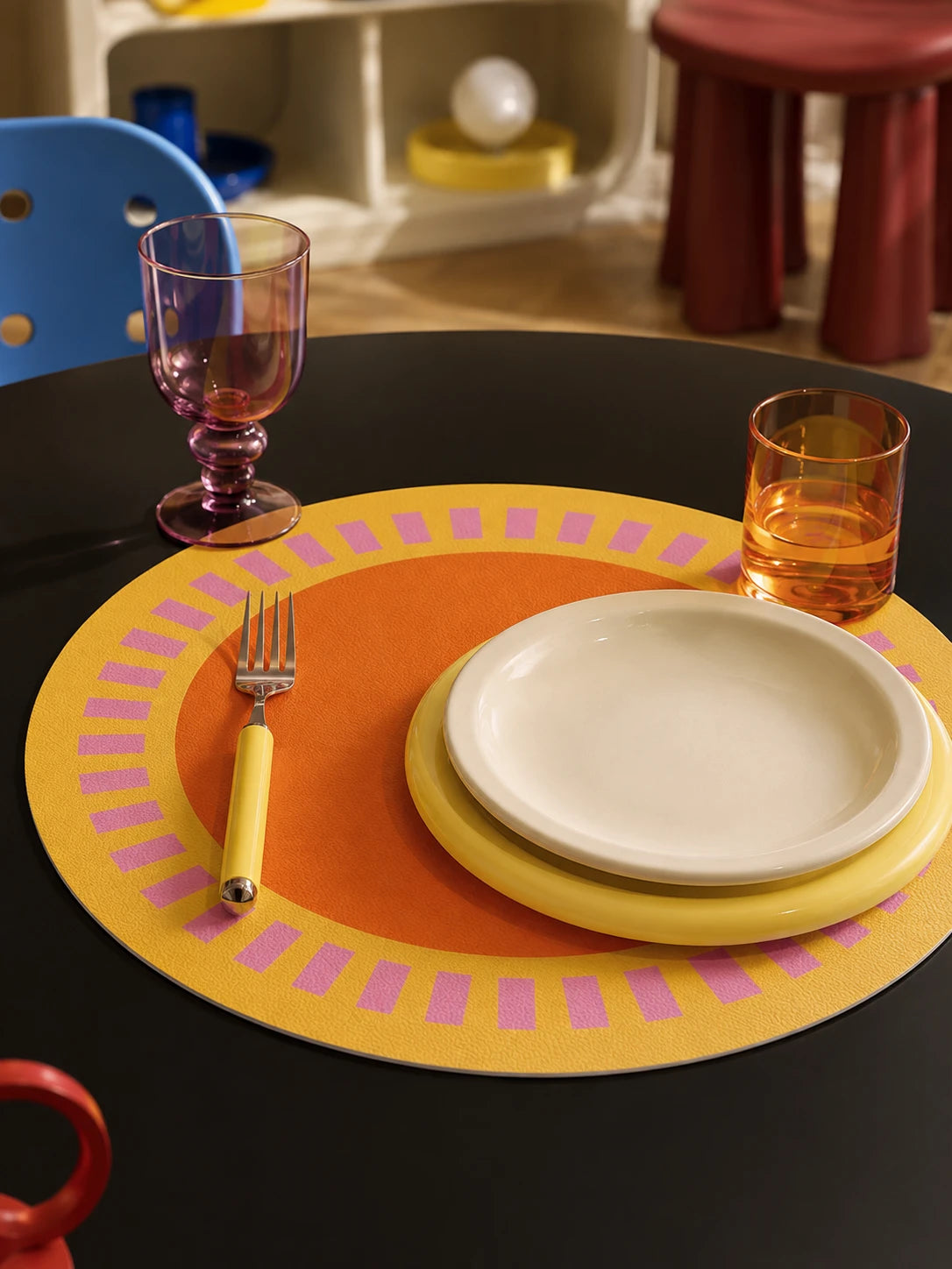 Sun-Dial Round Faux Leather Placemat