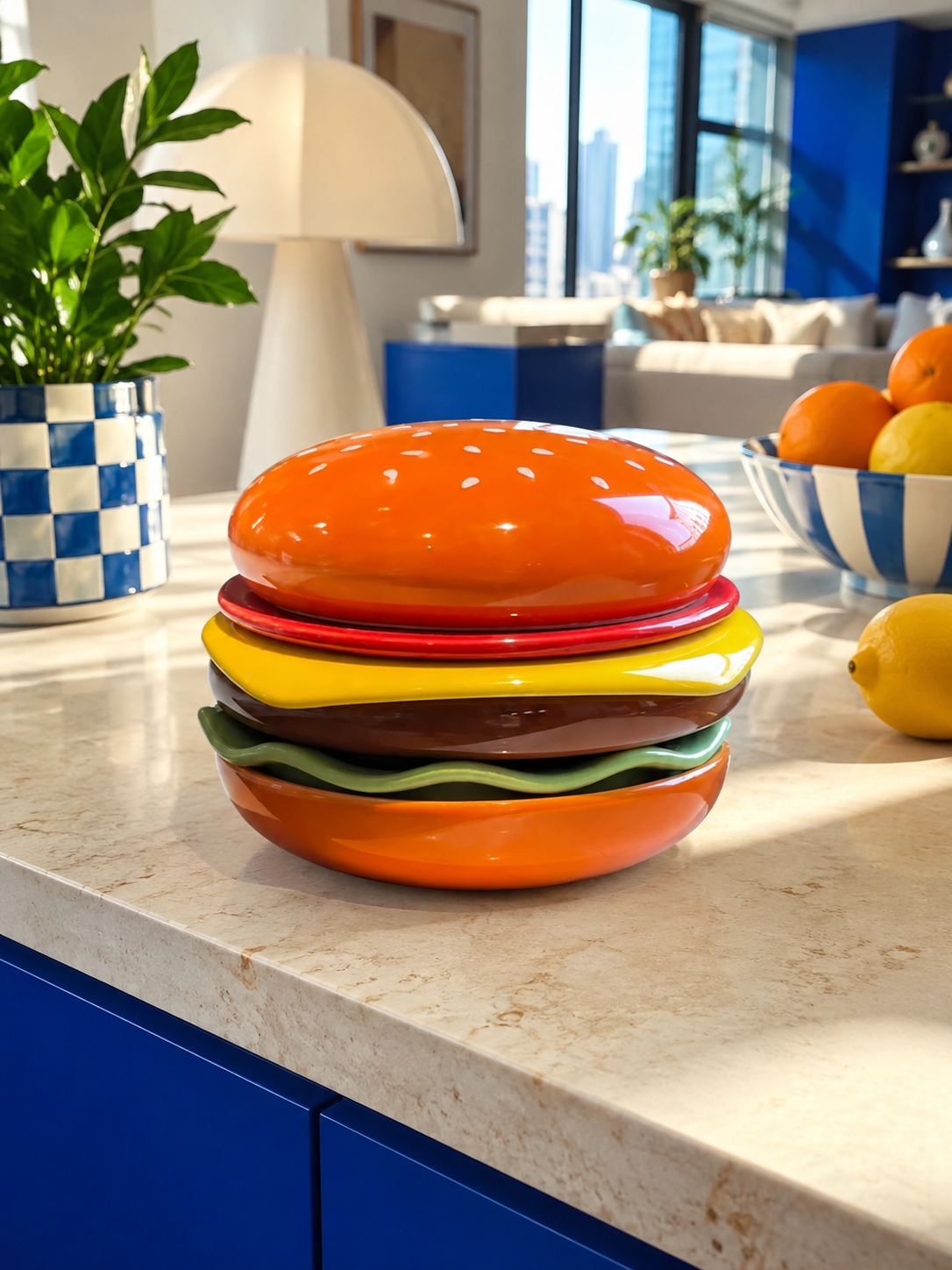 Ceramic Hamburger Stacking Plate Set