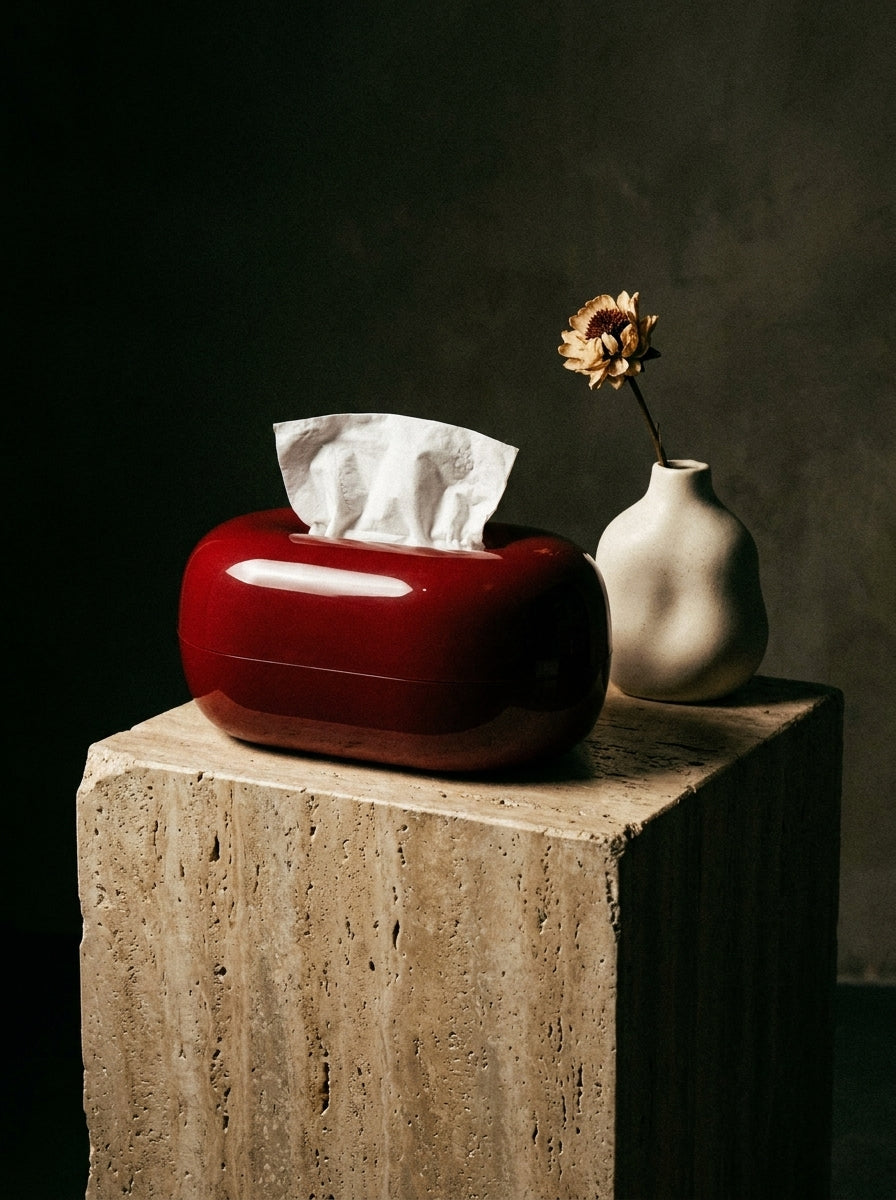 Glossy Red Sculptural Tissue Box – Modern Retro Decor
