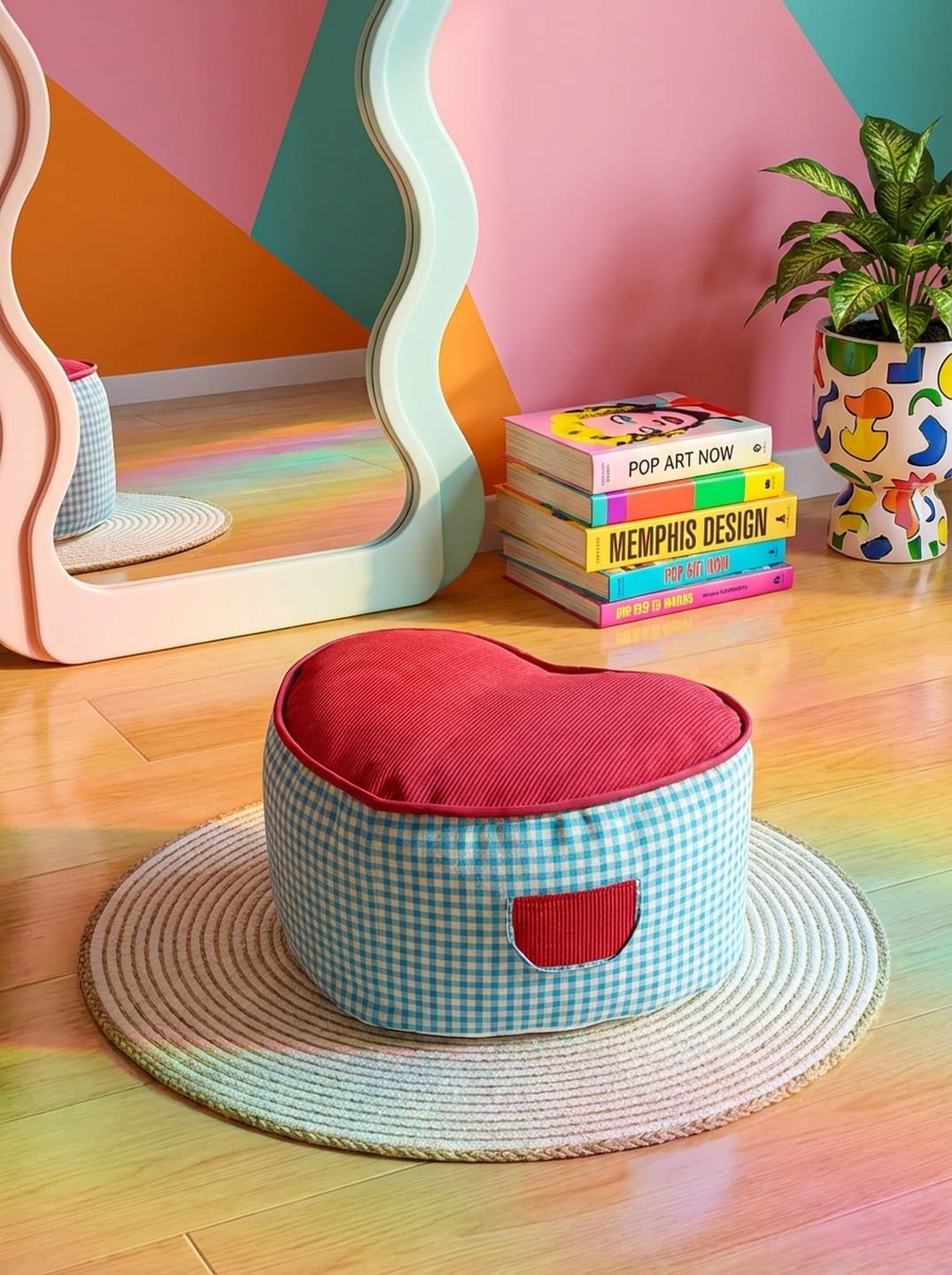 Heart-Shaped Fabric Footstool – Playful Accent Seating