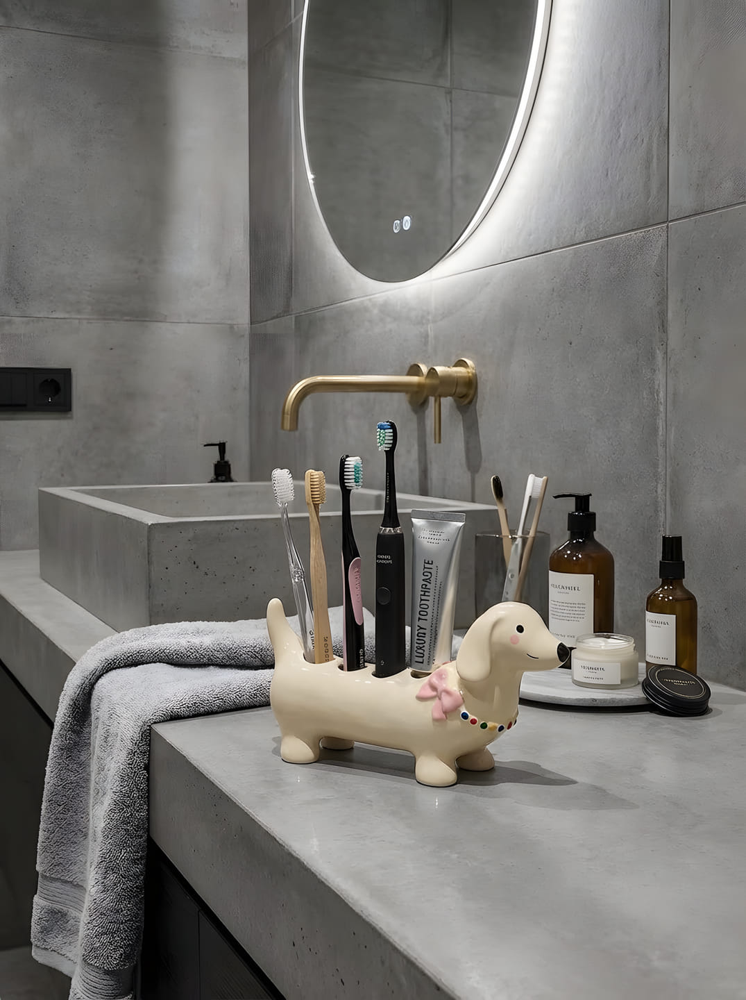 Dachshund Ceramic Toothbrush Holder – 2-4-Compartment Bathroom Organizer