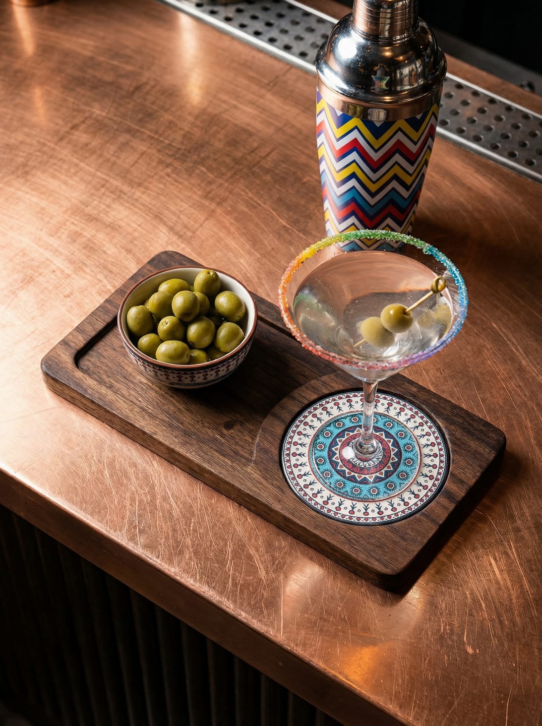 Acacia Wood Coffee Tray – Serving Platter with Detachable Ceramic Coaster