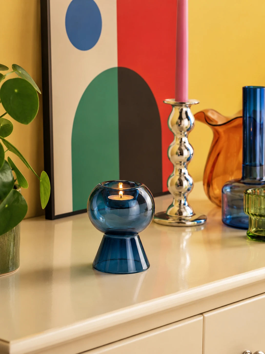 Reversible Blue Glass Taper Candle Holder & Bud Vase