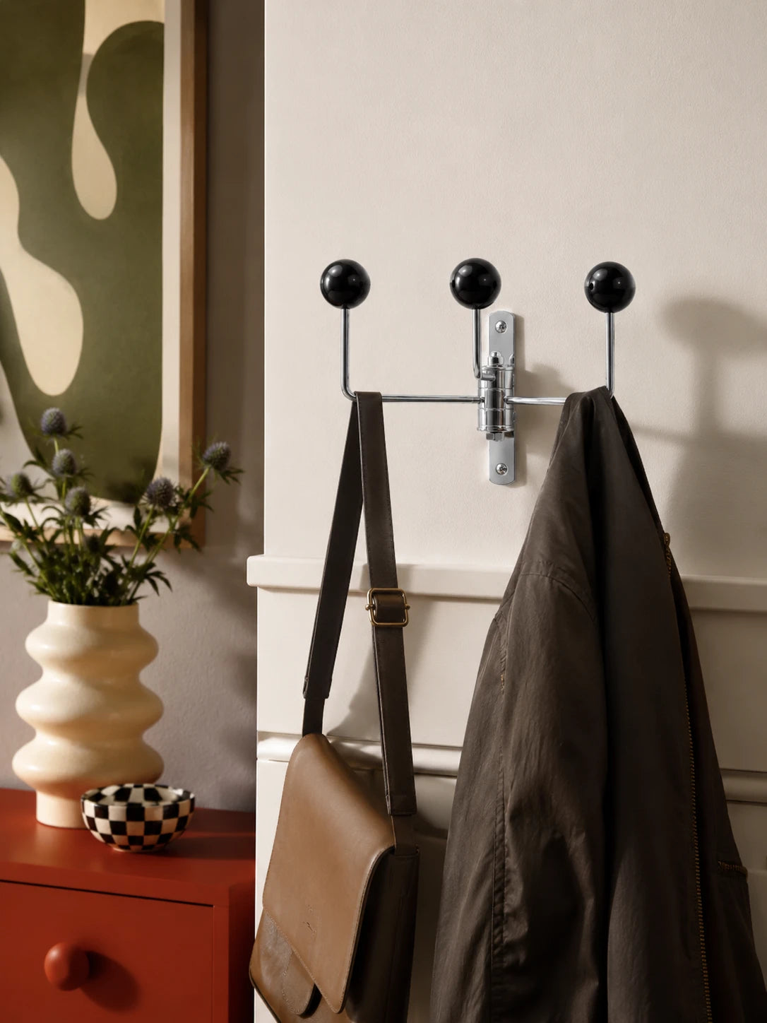 Mid-Century Modern Swivel Hook Rack: Functional Wall Art