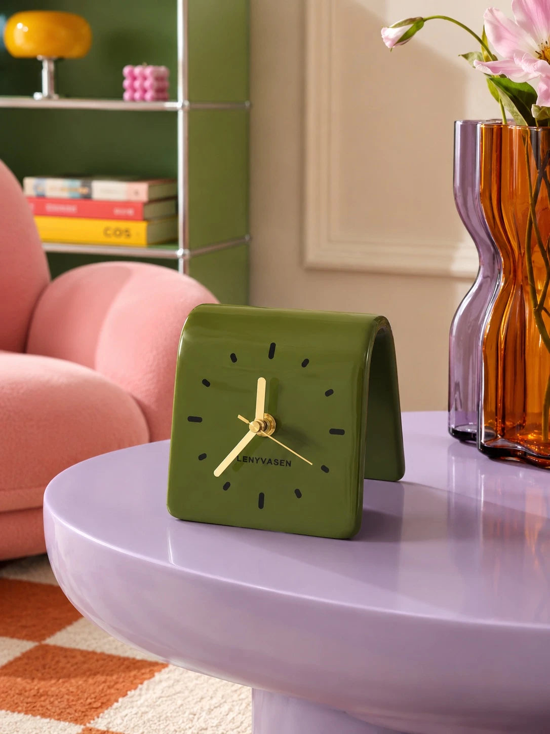 Architectural Curved Ceramic Table Clock — Minimalist Dopamine Decor Accent