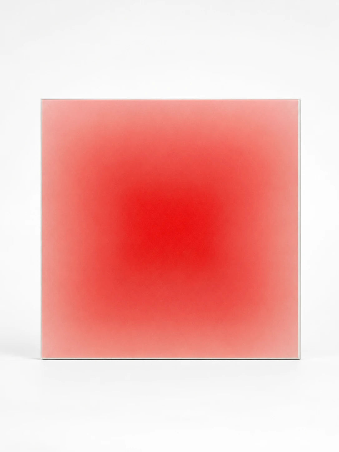 square felt panel with a deep red radial gradient fading to pale pink at the edges